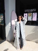 Abaya Hafizah blanche à pois, robe musulmane de Dubaï, vente en gros, kaftan modeste, Ramadan Aïd 2026, fournisseur d'usine de vêtements islamiques