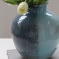 Vase à fleurs en verre bleu-vert, forme ronde, col court, pour grandes compositions florales, décoration intérieure, vente en gros