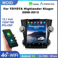 Autoradio Android 14 STWEI 12 pouces, écran Tesla, GPS, lecteur multimédia pour TOYOTA Highlander Kluger 2008-2013, Carplay, unité principale automobile