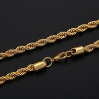 Colliers en chaîne torsadée en acier inoxydable plaqué or 4 mm, étanches, pour hommes/femmes, vente en gros, personnalisables, plaqués PVD