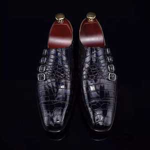 Zapatos de Hombre Personalizados Tipo Mocasín con Diseño de Cocodrilo, Cuero Genuino, Estilo Monk, Zapatos Clásicos para Fiesta - Product Image 1