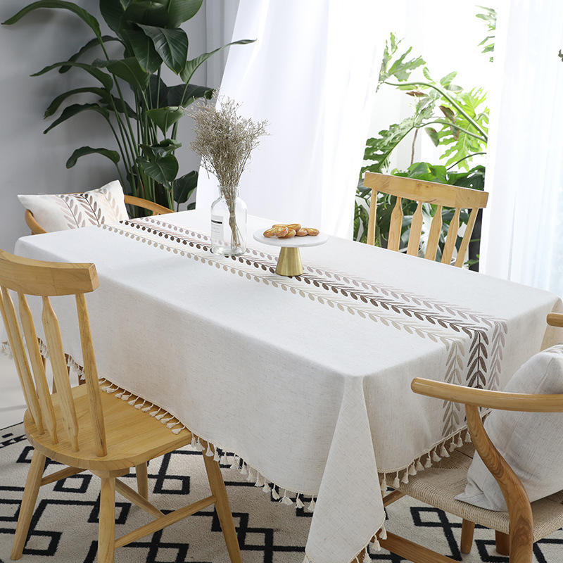 Nappe à Pompons Feuilles d'Automne - Café Feuille de Saule