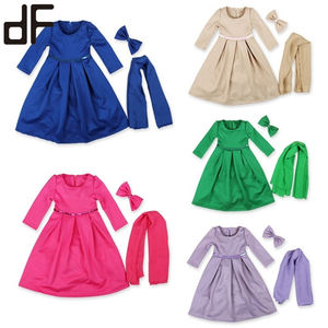 Abito Abaya Verde Lungo con Maniche Lunghe e Bordi in Pizzo per Bambine Musulmane, Abbigliamento Islamico Turco OEM, Vestito Hijab per Ragazze <span class=keywords><strong>Giovani</strong></span> - Product Image 2