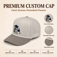 Casquette de baseball personnalisée en polyester 100% avec découpe laser, imperméable, 5 panneaux, maille perforée, fermeture snapback