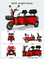 Tricycle électrique 3 places pour usage familial, 1600W, scooter électrique à 3 roues, 72V 20Ah, E-Trike, véhicule électrique pour passagers