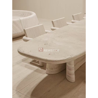 Newstar Usine Pierre De Marbre Naturel Table Personnalisée avec Chaise Italienne Super Blanc Travertin Table À Manger Ensemble pour Salle À Manger