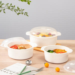 Boîte à lunch ronde en plastique avec couvercle, compatible micro-ondes, grande taille, conteneur bento pour tous les utilisateurs, couleur unie, design à double poignée - Product Image 5