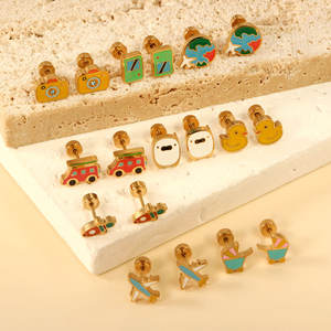 Cute Hypoallergenic 14k 18k <b>Gold</b> Plated Jewelry 316L Stainless Steel Cartoon Fashion Stud <b>Flat</b> <b>Back</b> Kids <b>Earrings</b> for Kids - Product Image 1