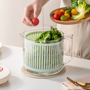 Vegetable Dehydrator Manual Spin Drying Basket Plastic Fruit And Vegetable Washer Kitchen Drainer Pink And Green - Product Image 4