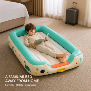 <span class=keywords><strong>Matelas</strong></span> pneumatique de voyage pour enfants, idéal pour les séjours à l'hôtel et les nuits chez un ami, avec conception en deux parties, contour en PVC surélevé et personnalisation de la marque - Product Image 3