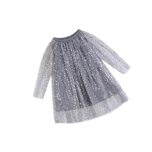 Vestiti del bambino Vestito Stampato Stelle D'argento Maniche Lunghe <span class=keywords><strong>Tutu</strong></span> Morbido Grigio 2-12 Anni Girls 'Dress - Product Image 1