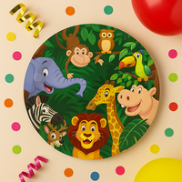 Assiettes en papier colorées sur le thème des animaux pour les fêtes d'enfants Jungle & Dinosaur Designs Décorations de fête Fournitures 10 Pcs/Set