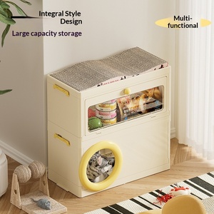 Lit pour animaux de compagnie multifonctionnel, respirant et imperméable en plastique pour petits appartements - Boîte de rangement à deux niveaux pour les races miniatures, petites et moyennes - Product Image 4