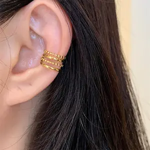 2023 Korean Ear Cuff Fashion Gold Color Clip Earrings For Woman One Pair Ear Clips Without Pierced Ears Stainless Steel Jewelry
