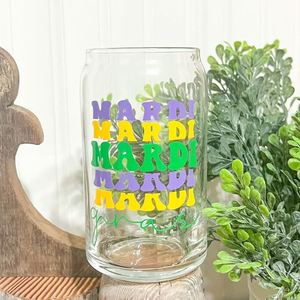 Gobelet personnalisé pour café glacé avec couvercle et paille, tasse en verre Mardi Gras - Product Image 2