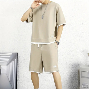 Bán Buôn Người Đàn Ông Mùa Hè Quần Short Thiết Lập Pháp Terry T Áo Sơ Mi Mồ Hôi Quần Short Tracksuit Giản Dị 100% Cotton T Áo Sơ Mi Với Quần Short Bộ Đôi - Product Image 3