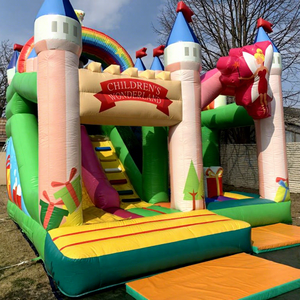 Castillo inflable comercial para fiestas infantiles, combo de brincolines con tobogán, estilo país de las maravillas. - Product Image 1