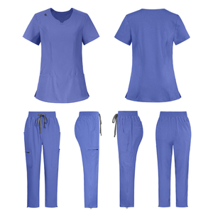 Ensemble de blouses d'infirmière unisexe extensibles dans les quatre sens, col en V, manches courtes, uniforme d'hôpital, 92% polyester, 8% élasthanne, en stock, nouvelle arrivée - Product Image 2