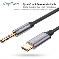 Câble audio HD pour appels Veggieg en alliage d'aluminium avec connecteur Type-C intégré vers 3,5 mm AUX haute performance