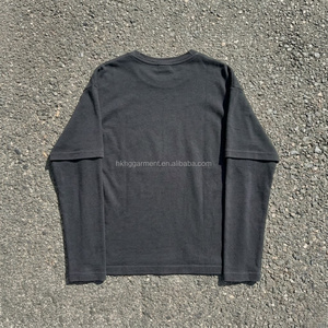 เสื้อยืดคอกลมแขนยาวทรงดิสเทรสคุณภาพสูงสำหรับผู้ชาย ผ้าฝ้าย 100% ซักแบบสโตนวอช เสื้อยืดแขนยาวทรงดิสเทรสแบบแอซิดวอชสำหรับผู้ชายสั่งทำพิเศษ - Product Image 2