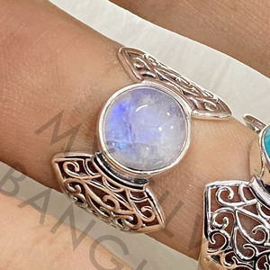 Anillo de Plata de Ley 925 con Piedra Lunar Arcoíris Natural y Turquesa, Anillo de Joyería Fina de Banda Ancha Hecho a Mano para Mujer, Venta al por Mayor - Product Image 2