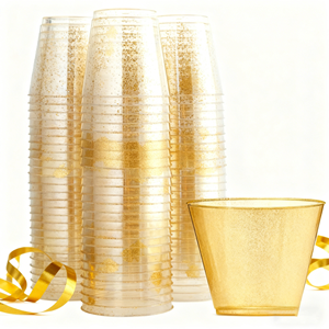Gobelet en plastique à bord doré Pe Ps 9oz, paillettes dorées, fête de mariage, gobelet en plastique jetable à bord doré, <span class=keywords><strong>verre</strong></span> à vin pour demoiselles d'honneur, <span class=keywords><strong>nom</strong></span> du marié et de la mariée - Product Image 1