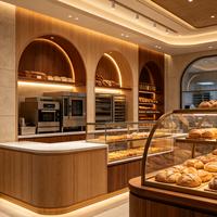 Vitrine de présentation sur mesure pour boulangerie, restaurant, design d'intérieur, avec bois et verre, pour boulangerie de détail