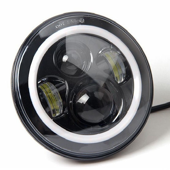 7inch Front LED Headlight Fog Light Ring Round Chrome Black Projector Lamp for Motorcycle
