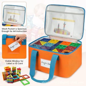 Lot de 4 sacs de rangement pour tuiles magnétiques, avec poches en filet et poches porte-étiquettes, pour la cuisine, organisateur de jouets durable pour blocs magnétiques - Product Image 4