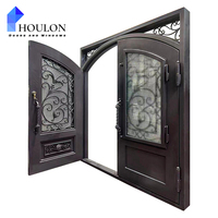 Porte d'entrée classique en fer forgé avec design artisanal, verre trempé et sécurité renforcée pour la maison