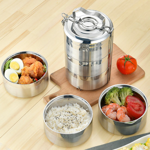 304 Stainless Steel Double Layer Insulated Bento <b>Box</b> With <b>Plastic</b> Lid Cylinder Shape <b>Lunch</b> <b>Box</b> Multi Purpose Food Container - Product Image 3