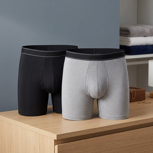 2026 New Design Men's Mid-Rise Breathable Knitted Cotton Spandex <b>Boxer</b> <b>Briefs</b> <b>Long</b> Legs Seamless Fusing Machine-Washable - Product Image 3