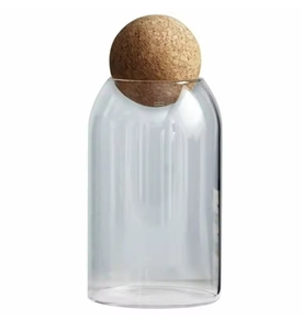 Clear Tea Coffee Sugar Canister New with Cork Ball Lid Sealing Food <b>Container</b> Glass Glass Storage Bottle Household - Product Image 3