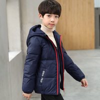 Vestes imprimées en duvet d'hiver ultralégères et imperméables confortables pour garçons filles col montant bicolore avec fermeture à glissière