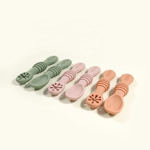 Ensemble de fourchettes et cuillères antidérapantes en silicone pour tout-petits, matériel de repas et d'apprentissage pour la crèche, 100% qualité alimentaire sans BPA - Product Image 1