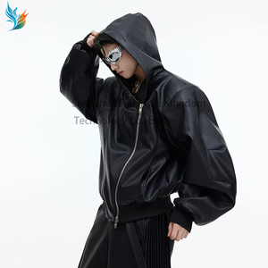 Giacca Invernale da Uomo Oversize a Doppio Strato con Cerniera in Pelle Vegana, Giacca Corta con Cappuccio Stile Highstreet - Product Image 4