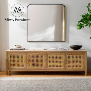 रतन गेट स्टोरेज के साथ मनोरंजन केंद्र, प्राचीन टीवी कैबिनेट ठोस लकड़ी डिजाइन लिविंग रूम मीडिया कंसोल टीवी स्टैंड कस्टम - Product Image 2