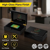 Boîte à cartes de visite Landy en bois noir laqué, finition piano, luxe, haute brillance, avec charnières métalliques, pour bureau, banque, cadeau, vente en gros