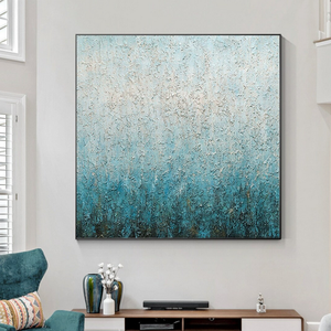 Pintura acrílica abstracta enmarcada con textura mixta de arena de sílice verde azul personalizada grande moderna para el hogar, Hotel, oficina, Arte de la pared Decoración - Product Image 1