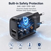 Vente flash - Chargeur rapide USB-A USB-C PD20W avec prise EU, noir et blanc, adaptateur secteur USB universel certifié CE UKCA
