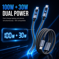 Câble USB-C vers USB-C avec affichage LED de puissance double sortie 100W+30W, cordon de charge tressé pour MacBook, iPad, iPhone 15, Samsung