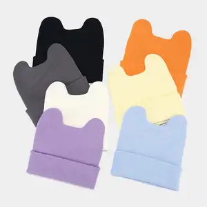 Wholesale High Quality Single-cuff Outdoor Warm Blank Skully Wool Jacquard Women Winter Knit Cap Beanie With Ears