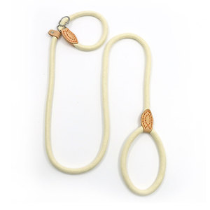Laisse pour chien en nylon crème, style simple mains libres avec anneau métallique et détails en cuir - Product Image 1