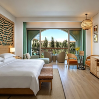 Ensemble de mobilier FF&E pour hôtel de villégiature tropicale : lit de chambre, meuble-lavabo de salle de bain, design moderne, meubles sur mesure en contreplaqué pour chambre d'hôtel