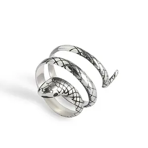 Anéis de cobra para mulheres, metal punk rock anel vintage retro, cor prata, jóia de animais, atacado