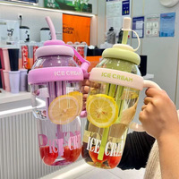 Nieuwe herbruikbare fruitsapbeker, schattige beker, draagbare plastic beker met handvat, deksel en rietje, schattige drinkbeker