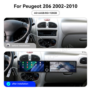 Autoradio multimédia GPS Navi sans fil CarPlay avec écran double 12,3 pouces Android pour Peugeot <span class=keywords><strong>206</strong></span> 2002-2010, unité principale radio DSP - Product Image 2