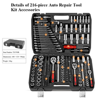 Ensemble d'outils de réparation automobile professionnel de 216 pièces, en acier au chrome-vanadium, coffret rigide, jeu de clés à douilles, clé à cliquet