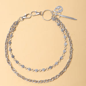 Double Layer Metal <b>Cross</b> <b>Chain</b> For Pants Sword Shape Hollow Pendant Tibetan Silver Waist <b>Chain</b> Casual Fashion Body <b>Chain</b> - Product Image 3