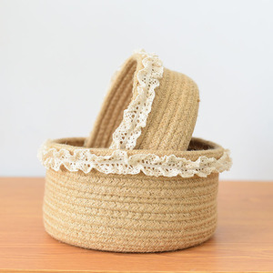 Cotton and linen <b>rope</b> flower <b>basket</b>, <b>storage</b> <b>basket</b>, snack <b>basket</b>, household <b>basket</b>, <b>storage</b> box, handheld lace round - Product Image 4